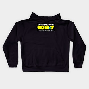 WNEW FM 102.7 Where Rock Lives Throwback Design 1990s Kids Hoodie